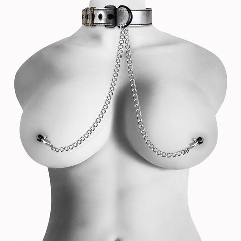 Lovetoy silver collar with nipple clamps