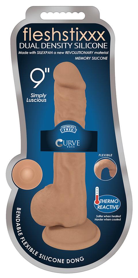 Fleshstixxx 9" Silicone Dong w Balls - Latte