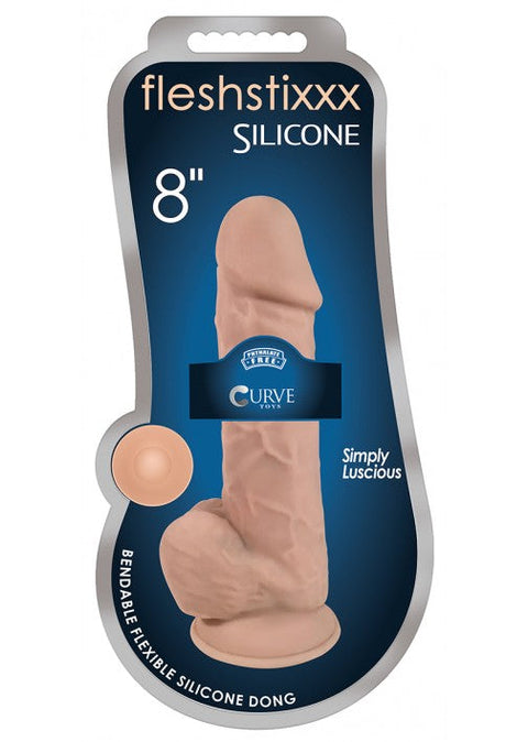 Fleshstixxx 8" Silicone Dong w Balls - Vanilla