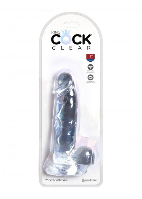 King Cock 7" Cock with Balls Clear
