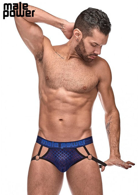 Male Power Diamond Mesh Jock Ring Navy L/XL - 398264