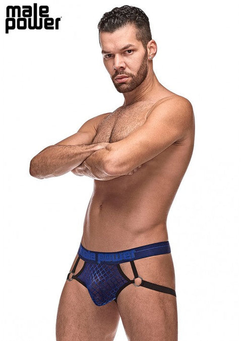 Male Power Diamond Mesh Jock Ring Navy L/XL - 398264