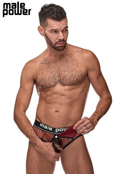 Male Power Cock Pit Cock Ring Thong Burgundy L/XL - 410260