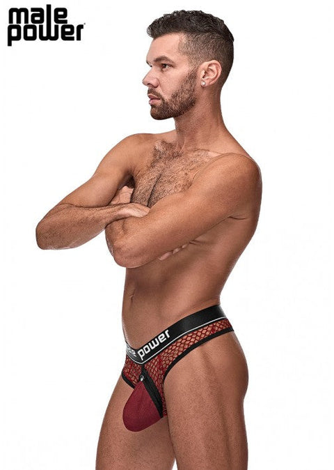 Male Power Cock Pit Cock Ring Thong Burgundy S/M - 410260