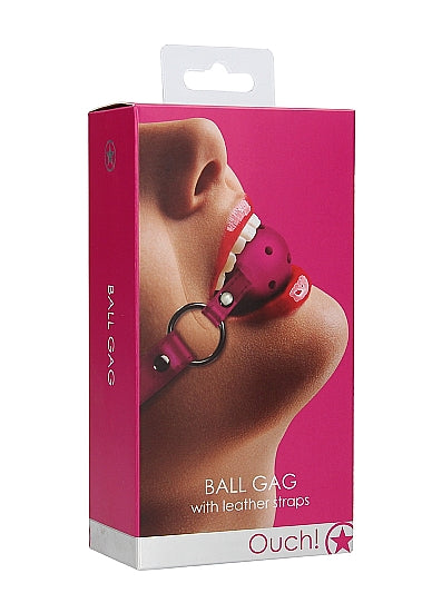 Ouch Ball Gag w Leather Straps Pink