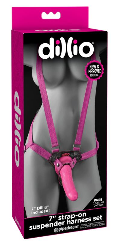 Dillio 7" Strap On Harness Set Pink