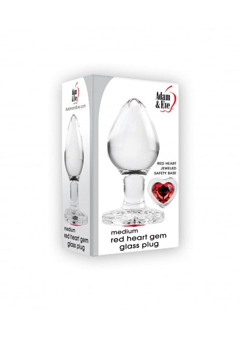 Adam & Eve Red Heart Gem Glass Anal Plug - Medium