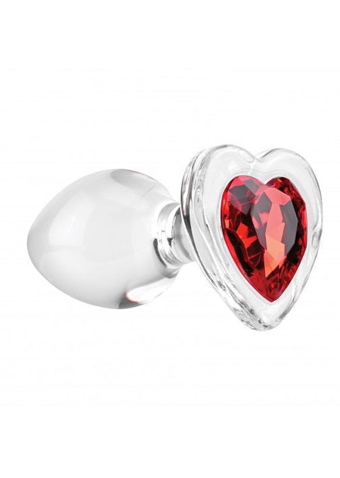 Adam & Eve Red Heart Gem Glass Anal Plug - Medium