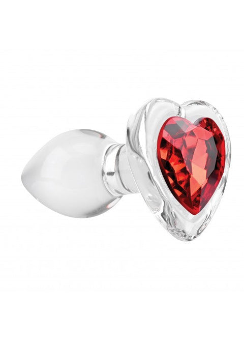 Adam & Eve Red Heart Gem Glass Anal Plug - Small