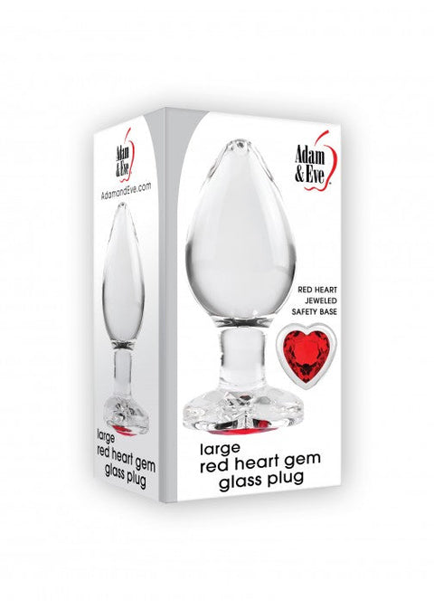 Adam & Eve Red Heart Gem Glass Anal Plug - Large