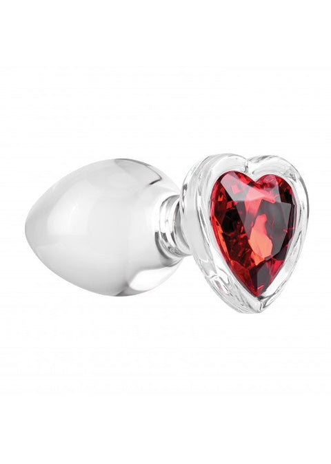 Adam & Eve Red Heart Gem Glass Anal Plug - Large