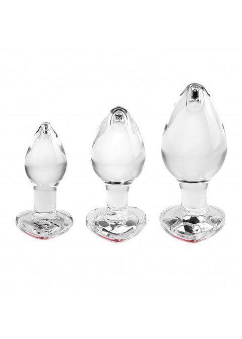 Adam & Eve Red Heart Gem Glass Anal Plug Set