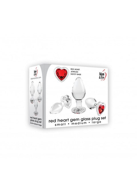Adam & Eve Red Heart Gem Glass Anal Plug Set