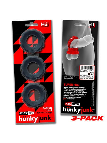 Hunkyjunk Super Huj No Roll C-Rings 3 Pack Ice Black