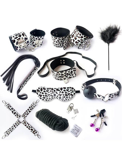 Oh Yeah Leopard Leather Bondage Kit 10 Piece - C80719-5