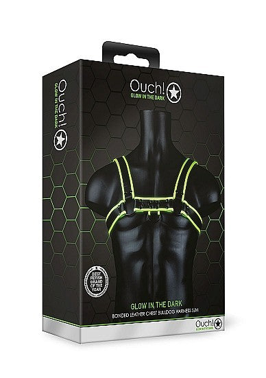 Ouch Glow In The Dark - Bonded Leather Chest Bulldog Harness S/M