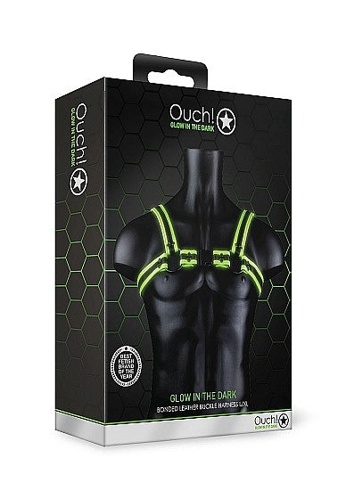 Ouch Glow In The Dark - Bonded Leather Buckle Harness L/XL