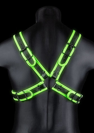 Ouch Glow In The Dark - Bonded Leather Cross Harness S/M