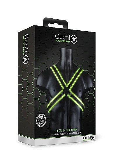 Ouch Glow In The Dark - Bonded Leather Cross Harness S/M