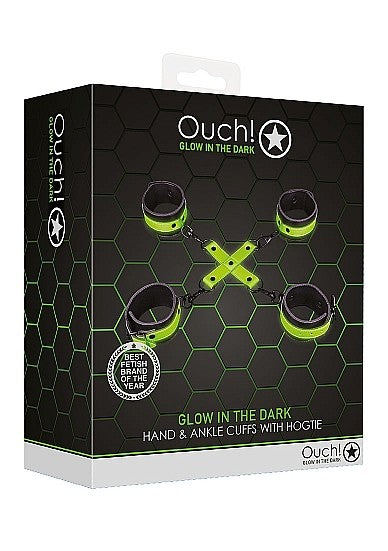 Ouch Glow In The Dark - Bonded Leather Hogtie Hand & Ankle Cuffs