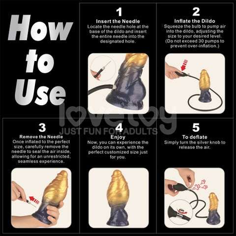 Lovetoy AEROSX Pump up the Pleasure Dual Density Silicone Inflatable Dildo Gold 7.5"