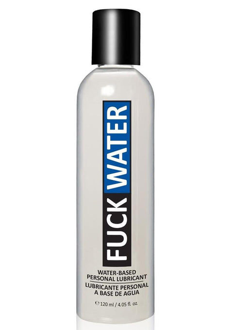 Bottle of Fuck Water personal lubricant on a white background