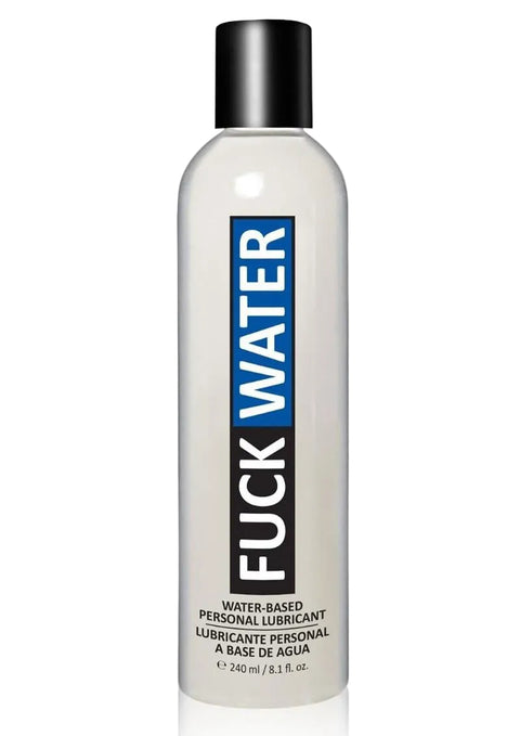Bottle of Fuck Water personal lubricant on a white background