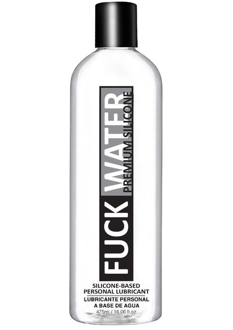 Bottle of Fuck Water silicone-based personal lubricant on a white background