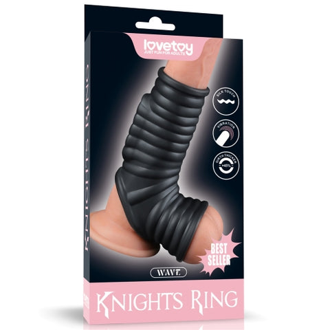 Lovetoy Knights Vibrating Wave Knights Ring with Scrotum Sleeve Black