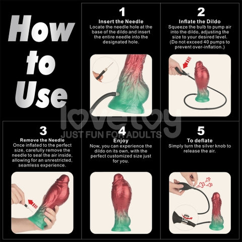 Lovetoy AEROSX Pump up the Pleasure Dual Density Silicone Inflatable Dildo Red/Green 8"