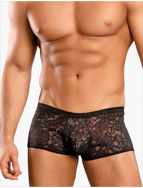 Male Power Stretch Lace Mini Short Black S