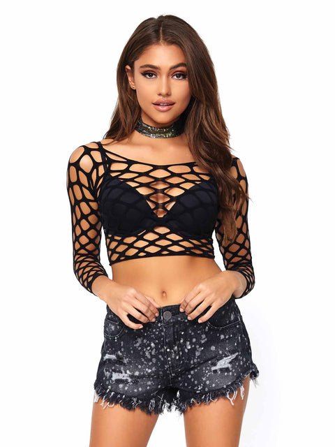 Leg Ave Pothole long sleeved Crop Top o/s - 81567