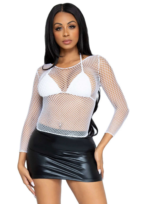 Leg Ave Soandex long sleeve net shirt white - 8278