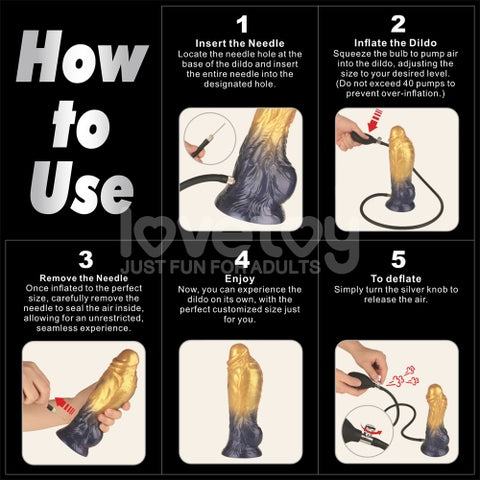Lovetoy AEROSX Pump Up The Pleasure Dual Density Silicone Inflatable Dildo Gold 8"