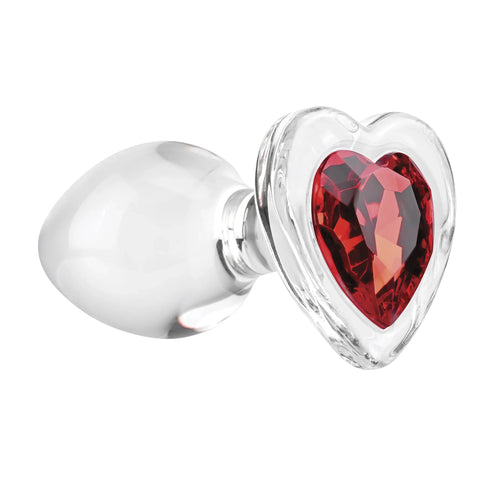 Adam & Eve Red Heart Gem Glass Anal Plug Medium