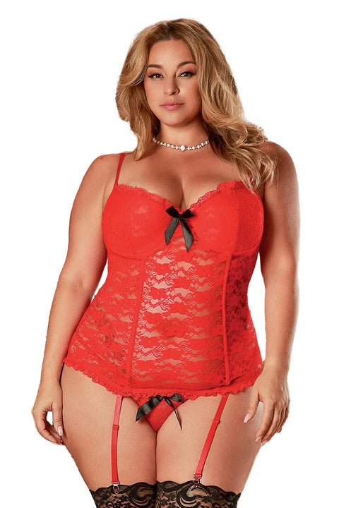 Exposed Luv Lace Chemise & G-String Red B773 Queen