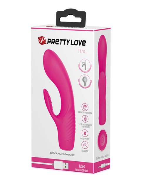 Pink electronic device packaging with 'Pretty Love' branding on a white background