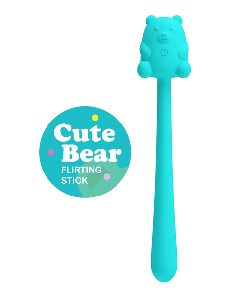 Turquoise 'Cute Bear Flirting Stick' on a white background