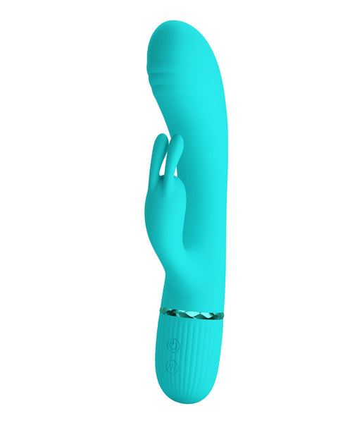 Turquoise silicone sleeve with a ring on a white background
