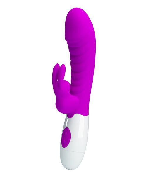 Purple and white toy on a white background