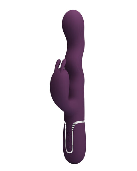Purple toy with a white label on a white background