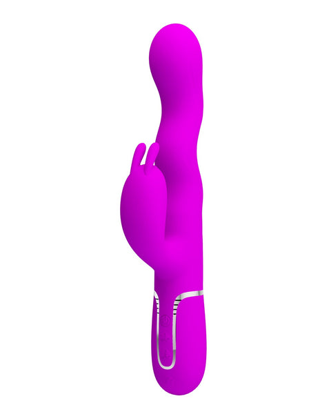 Purple toy with a white base on a white background