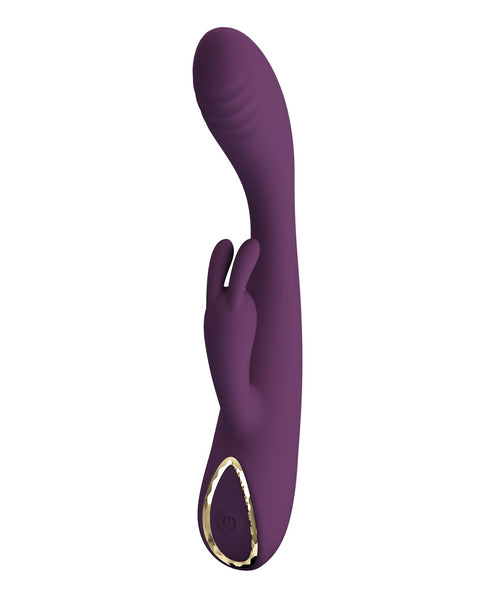 Purple handheld electronic device on a white background