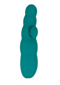 A teal silicone personal massager with a wavy, segmented design and a small protruding bulb, shown against a plain white background.