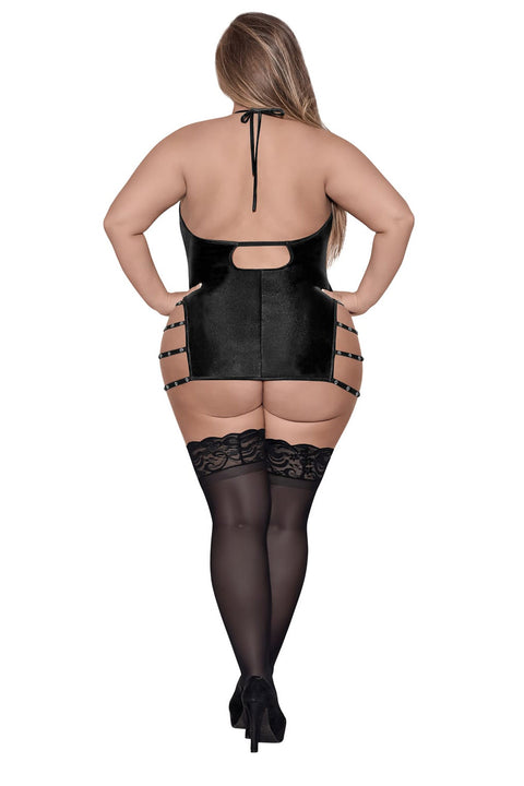 Exposed Lust Portia Mini Dress w/Plush Elastic Strapping Black 2XL