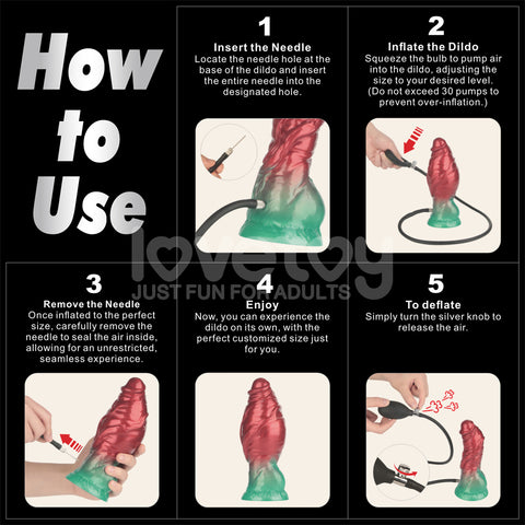 Lovetoy AEROSX Pump Up The Pleasure Dual Density Silicone Inflatable Dildo Red/Green 7.5"