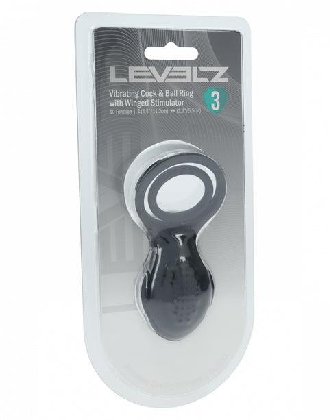 Levelz vibrating cock and ball ring packaging on a white background