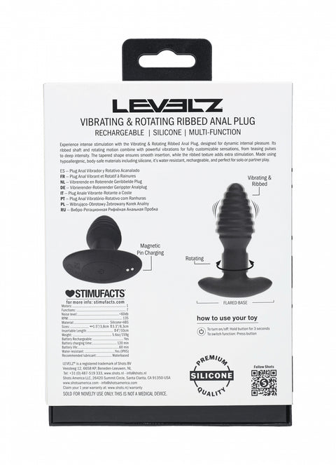 Levelz Remote Control Vibrating & Rotating Ribbed Silicone Anal Plug