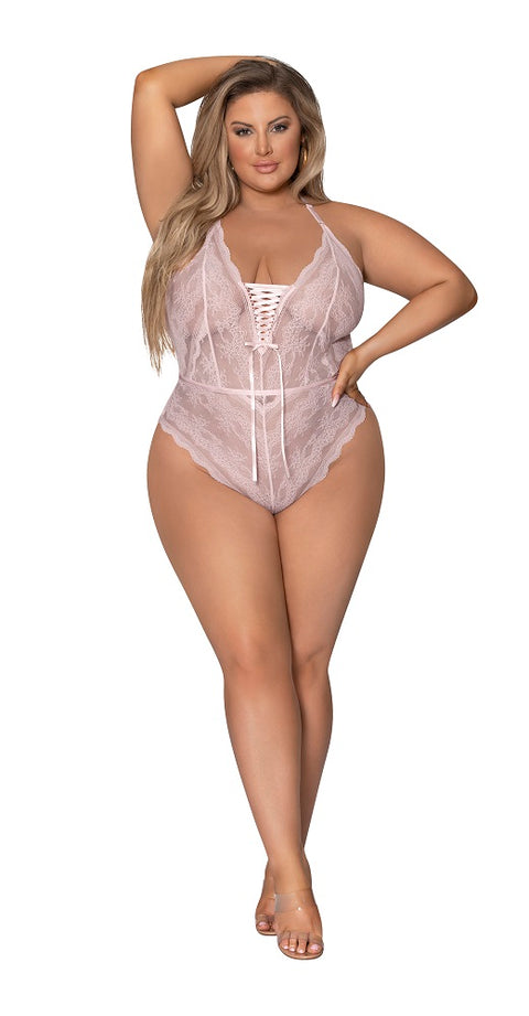 Exposed  Seabreeze Lace & Mesh Teddy Blush Queen M282