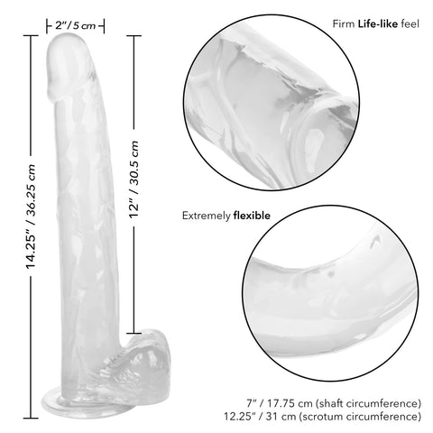 California Exotic Size Queen 12" Dong with Balls Clear